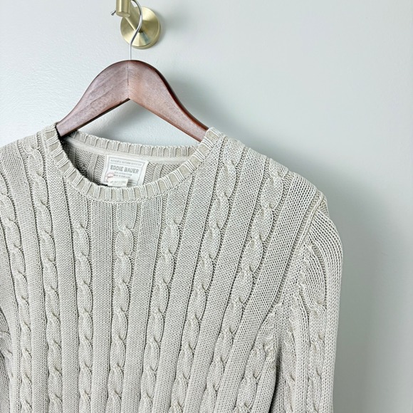 VTG‎ Eddie Bauer Cotton Sweater Fisherman Beige Cable Knit Men's L Classic TSITP - Picture 3 of 10